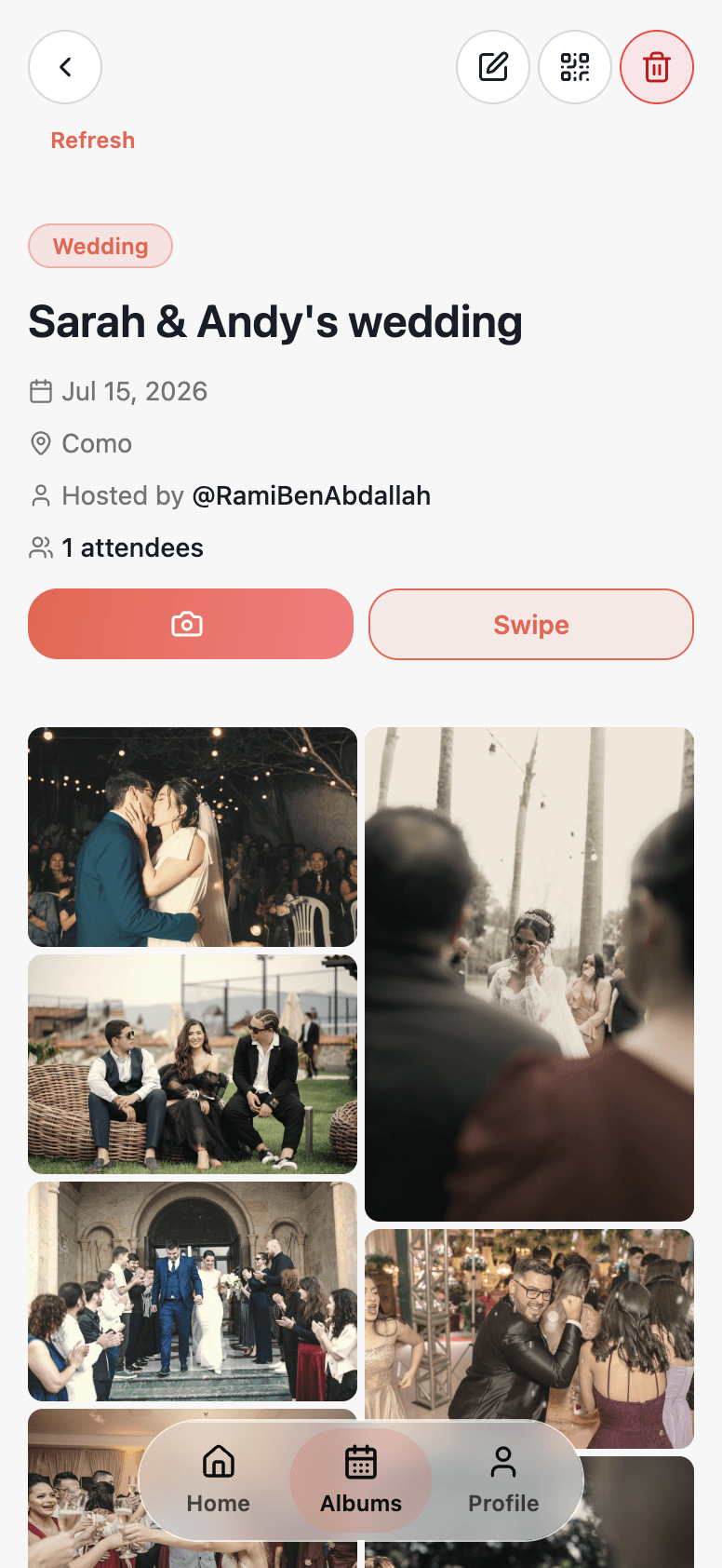 Dumpp album view with shared wedding photos